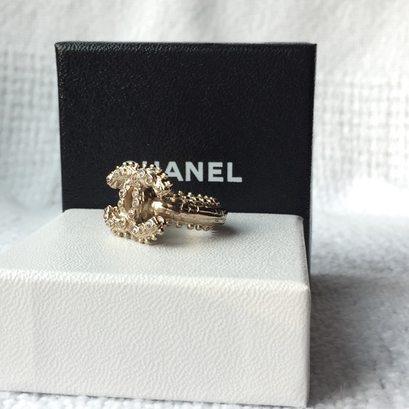 Chanel Ring Size 52 Brand New Full Set Champagne Gold Color With Crystals - Picture 14 of 16